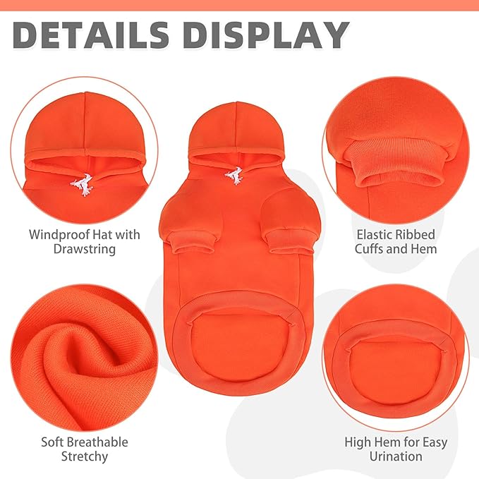 KOOLTAIL Dog Hoodie for Large Medium Small Dogs,Soft &Warm Pet Sweater with Leash Hole and Pocket Boy Girl,Puppy Fall Winter Jacket Clothes,French Pitbull Cold Weather Coat Sweatshirt,Orange S