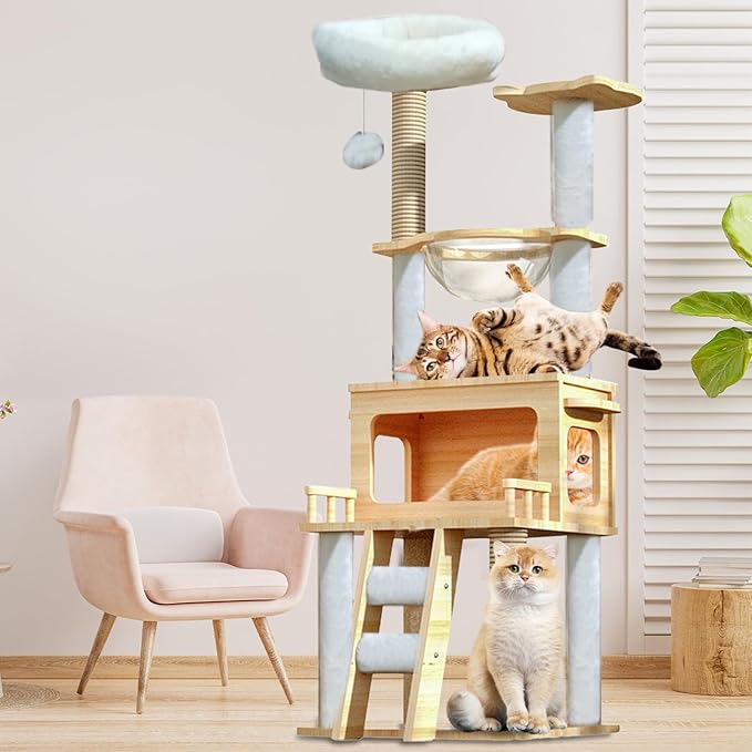 Cat Scratch Tower | Tall Cat Tower with Top Perch, Clear Hammock | Pet Supplies, Modern Cat Tower, Pet Activity Tree for Indoor Cats Kittens