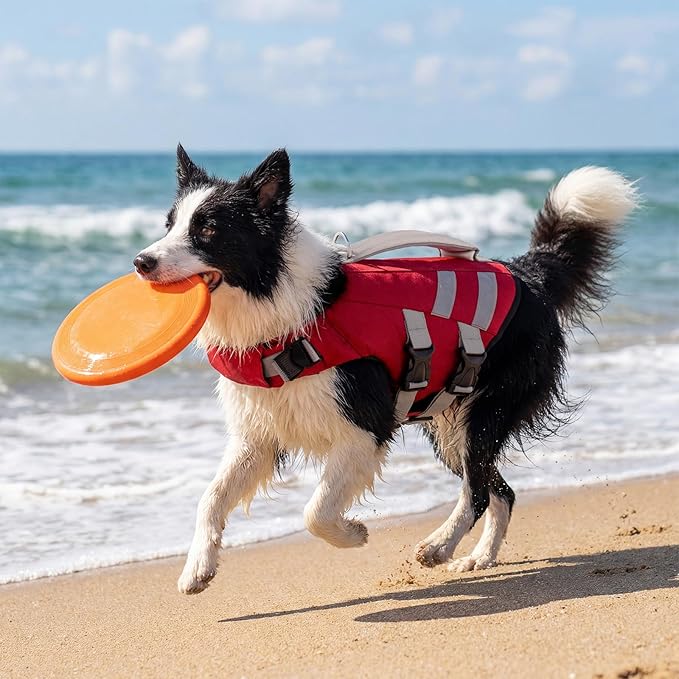Lelepet Dog Life Jacket, High Flotation Dog Life Vest for Swimming, Boating, Ripstop Reflective Pet Swim Vest for Small Medium Large Dogs Pool Floats Adjustable Swimming Vest for Dogs Water Safety