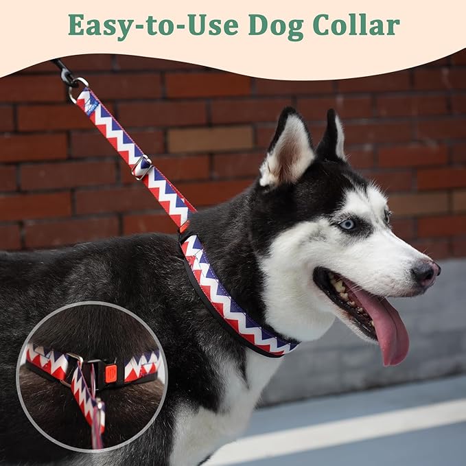Mayerzon No Pull Dog Prong Collar Martingale, Personalized Pinch Collar with Geometric Patterns for Large Medium Small Dogs for Walking Training Festival, Easy to Use(L, Ethnic Red)