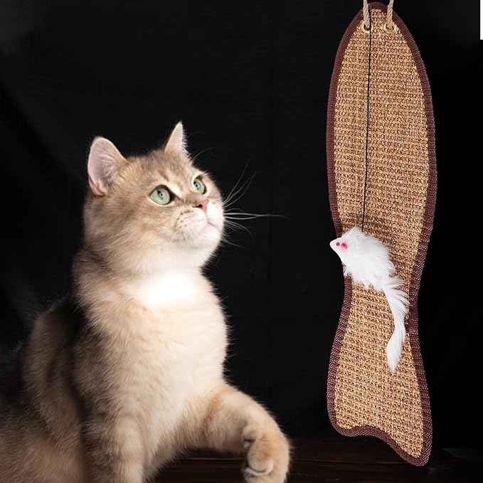 Mipcase Fish Shaped Cat Scratching Pad Hanging Sisal Mat 20.67 Inch Protective Pad for Indoor Cats Furniture Claw Sharpening and Sofa Cover