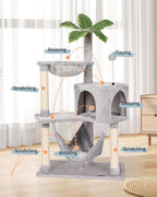 KIYUMI Cat Tree Cat Tower Condo with Sisal Scratching Post for Indoor Cats Tree Furniture with Hammock Perch and Kitten Ball Toys, Multi-Level Pet Activity Center (Grey)