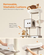 Feandrea Cat Tree with Litter Box Enclosure, 70.1-Inch Tall Cat Tower, 2-in-1 Modern Condo with Scratching Posts, Perch, Caves, Basket, Washable Cushion, Heather Greige UPCT116G01