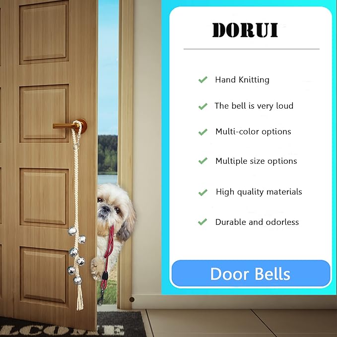 Dog Hanging Doorbells| 6 Extra Loud Dog Potty Training Bells| Adjustable Durable Braided Rope Door Bell for Dogs to Ring to Go Outside(Silver, Large)