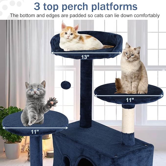 Cat Tree 70 Inches Cat Tower for Indoor Cats Multi-Level Cat Condo with Litter Box Enclosure,Scratching Posts for Indoor Cats (Navy Blue)