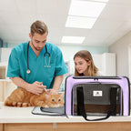 Cat Carrier Dog Carrier - Soft-Sided Cat Carrier with Plush Pad & Cooling Mat, Easy-Load 4-Side Zipper & 3-Side Mesh Ventilation, Pet Carrier Airline Approved for Cats/Dogs Up to 16 lbs, Purple