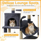 DORTALA Cat Tree for Indoor Cats, 58" Tall Cat Tower with Top Perch, Condo, Hammock, Sisal Scratching Posts, 3 Dangling Balls, Platforms, Multi-Level Pet Climbing Furniture Playground (Grey)