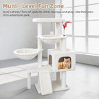 Cat Tree with Cat Condo and Two Hammocks, Cat Tree with Scratching Posts and Scratching Pads, Cat Tower for Indoor Cats, Activity Centre Climbing Tree with Playful Toy Balls, Beige