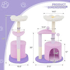 Magshion Flower Cat Tree for Indoor Cats, 33" Cute Cat Tower with Scratching Post, Condo, Top Flower Perch and Dangling Balls, Compact Cat Stand for Kittens, Purple