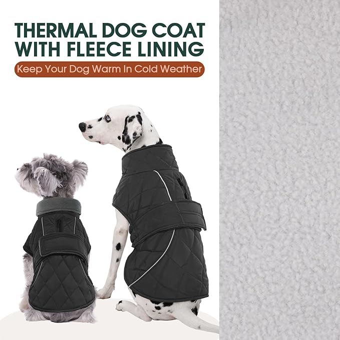 Kuoser Dog Coat, Super-Warm Dog Jacket Windproof Pet Cold Weather Coats for Extra Large Dogs, Fleece Lining Quilted Turtleneck Puppy Snowsuit Reflective Adjustable Doggie Winter Clothes, Grey, 3XL