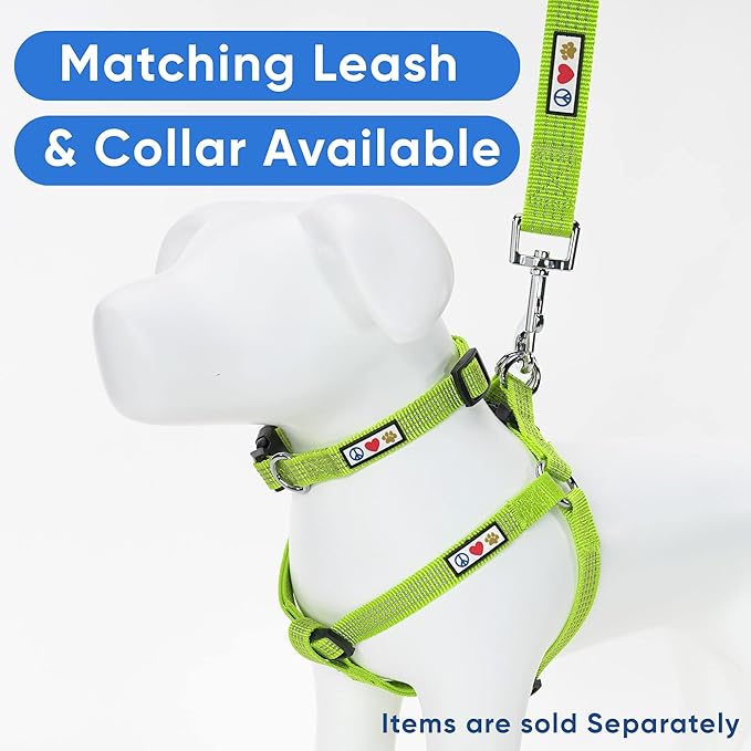 Pawtitas Reflective Step-in Dog Harness – Adjustable No-Pull Vest for Puppies to Seniors, Safe & Comfortable, M Green