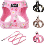 PUPTECK Dog Harness and Leash Set for Small Medium Dogs No Pull Step-in Soft Mesh Puppy Cat Vest Harnesses Reflective at Night, Pink Floral, M