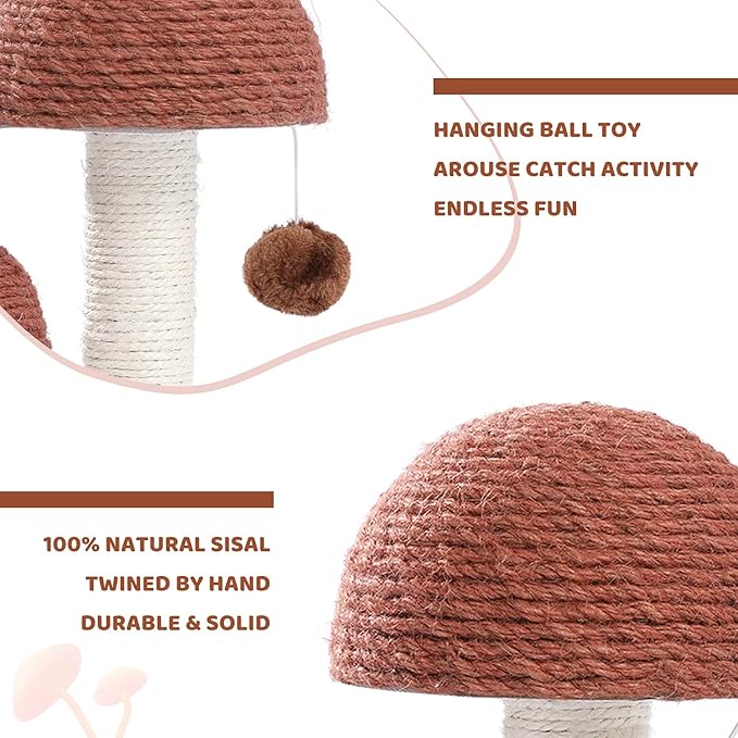 PETEPELA Flower Cat Tree for Indoor Cats, 31.5'' Small Cat Tower Cat Condo with Sisal Scratching Ramp+ Cat Scratching Post, Mushroom Tall Cat Scratcher Featuring with Natural Sisal Scratching Poles