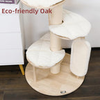 KAMABOKO Tall Modern Cat Tree, 53'' Cat Tower, Cat Tree for Indoor Cats Large Adult, Multi-Level Cat Scratching Post with 3 Imitation Rabbit Plush Padded Perches, Comfortable Pedal