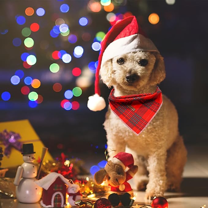 Elegant Little Tail Christmas Bandana for Small Medium Large Soft Dogs - Washable Square Dog Scarf Adjustable Kerchief in Holiday Girl Boy Colors