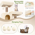 Globlazer Cat Tree Tower, 76-Inch Extra Tall Multi-Level Cat Furniture with Cozy Condos, Hammock and Perches for Adult Cats, Perfect for Climbing, Scratching, and Play, F76, Beige