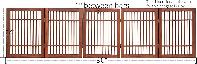 Urnporium Pet Dog Gate Freestanding, Strong Durable Folding Wooden Fence, Portable Acacia Hardwood Safety Barrier for Indoor & Outdoor Use (Brown Pet Gate, 5 Panel 24" Tall)