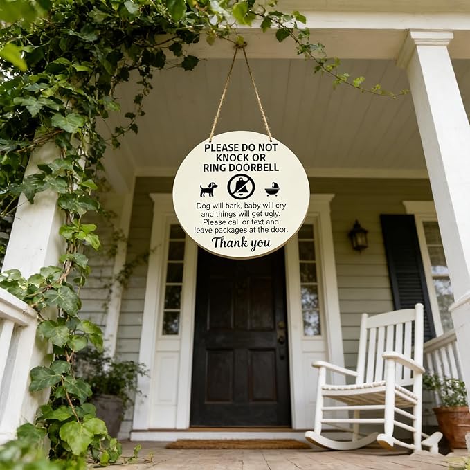 Baby Sleeping Sign For Front Door Do Not Ring Doorbell Sign Wooden Do Not Knock Or Ring Doorbell Signs Baby Sleeping No Doorbell Signs For New Parents Gifts
