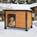 GUTINNEEN Large Heated Dog House Outdoor Dog House Insulated Weatherproof Dog Kennel with Safe Heating Pad, Thermal Liner, Chew-Proof Metal Frame for Medium to Large Dog Breeds, 33.5" L×22" D×25.2" H