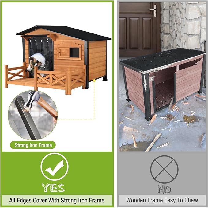 Outdoor Dog House Dog Kennel with Strong Metal Frame Dog Kenne for Small & Medium & Large Dogs,Large Platform,Brown
