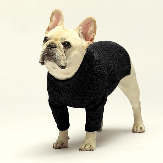 Fitwarm Dog Turtleneck Sweater, Thermal Knitted Pet Coat, Dog Winter Clothes for Small Dogs, Cat Apparel, Black, XL