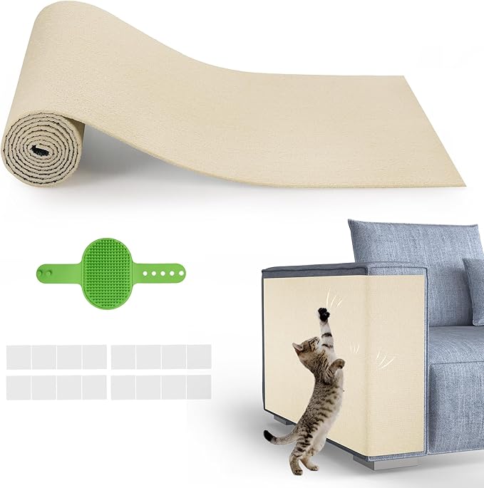 Cat Scratch Furniture Protector, 78.7''x15.8'' Trimmable DIY Self-Adhesive, Durable Corner Scratcher Couch Protectors from Cat Claws for Sofa, Tree Shelves & Scratching Posts (Khaki)