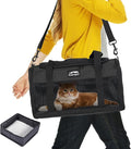 TSA Approved Pet Carrier for Small Cats and Puppies, Soft-Sided and Foldable, Cat and Dog Carrier Fits Pets Up to 15 lbs, Durable Portable Travel Bag with Litter Box (Black, Litter Box & Leash Set)