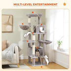 PEQULTI 66" Cat Tree for Indoor Cats, Tall Cat Tower for Large Cats with Scratching Post, Super Large Metal Hammock and 2 Big Condos, Grey