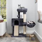 IMUsee 36 Inches Cat Tree Condo with Sisal Scratching Posts, Scratching Board, Plush Ball and Middle House, Cat Tower Furniture Kitty Activity Center Kitten Play House, Dark Blue