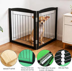 ZJSF Freestanding Foldable Dog Gate for House Extra Wide Wooden Indoor Puppy Gate Stairs Doorways Pet Gate Tall Dog Fence 2 Panels Fence Black