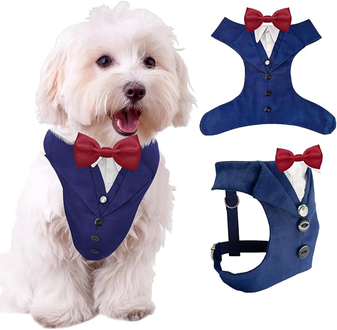 AVERYDAY Dog Tuxedo for Wedding Outfit, Dog Suit and Tie Costumes for Birthday, Halloween, Cosplay, Christmas Party, Pet Formal Wear with Bowtie, Tux for Small Dogs, Chihuahua, Bichon, Maltese, Cats