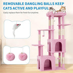61" Multi-Level Cat Tree Tower for Large Indoor Cats & Maine Coons – Jumbo Perch, Spacious Condos, Robust Sisal Scratching Posts, Play Toys, Stable Activity Center - Pink