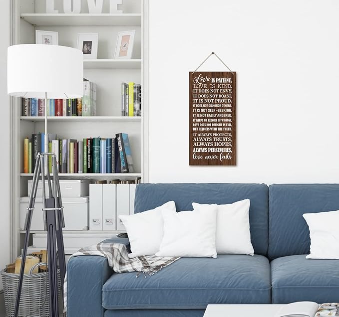 1 Corinthians 13:4-8-Love is Patient Love is kind Inspirational Quote Wood Decor Sign, Bible Verses Decor Signs, Hanging Printed Wooden Plaque Decor, Home Décor Sign, Christian Gift 12x 6inch