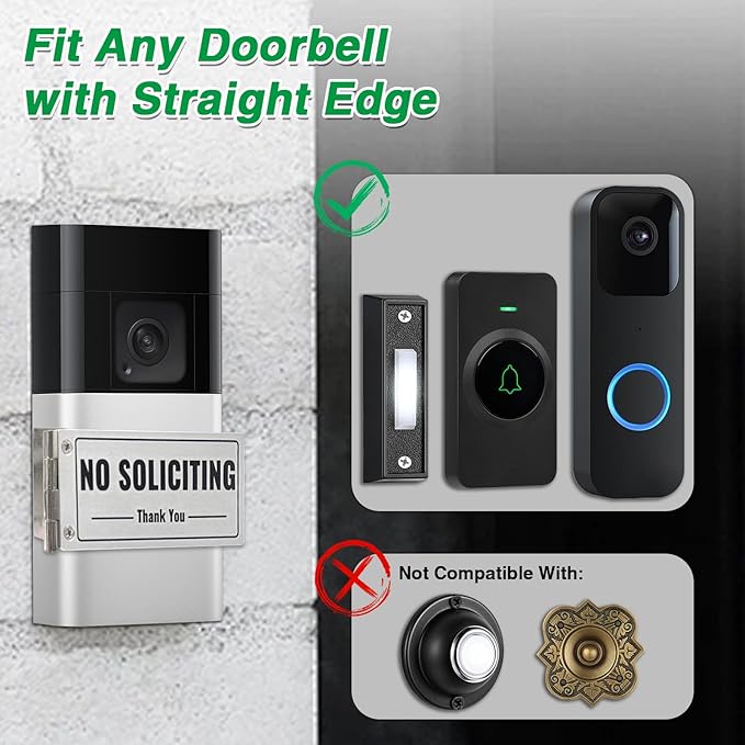 Metal Doorbell Cover No Soliciting Sign for House，Universal Fitting Doorbell Cover That Rotates From NO SOLICITING to DO NOT DISTURB,Flipable No Solicitors Sign for Ring Doorbell, Horizontal & Vertical Mode, Easy Installation，The Gift for Home Offices ...