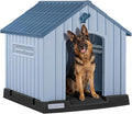 LEMBERI Durable Waterproof Plastic Dog House for Small to Large Sized Dogs, Indoor Outdoor Doghouse with Air Vents and Elevated Floor, Easy to Assemble (Blue, 40" L x 37.2" W x 40" H)
