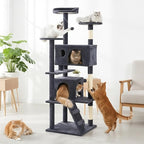 Sweetcrispy 70 Inch Cat Tree Tower, Multi-Level with Cat Scratching Post, Indoor Cat Condo with Climbing Ladder, Plush Toy, Play House for Cat, Dark Grey
