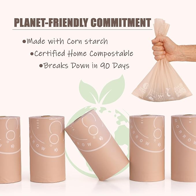 Bio-Based Dog Poop Bags, Silky Soft & Leak-Proof, Lavender-Scented, Made from Cornstarch – 8 Rolls, 120 Bags