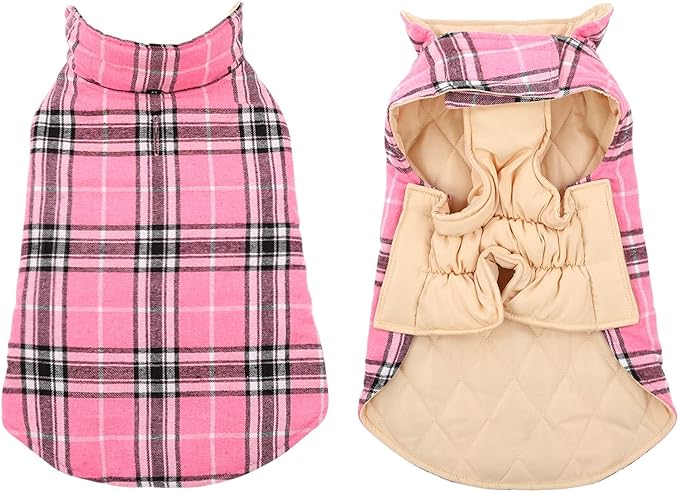 MIGOHI Winter Dog Jackets, Reversible Plaid Coats, Windproof, Waterproof, Warm for Small to Large Dogs Vest, Pink, XL