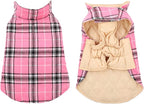 MIGOHI Winter Dog Jackets, Reversible Windproof Waterproof, British Plaid Coat for Small Medium Large Dogs, Pink, L