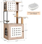 Modern Cat Tree with Litter Box Enclosure, Multi-Level Cat Tower for Indoor Cats with Hammock, Bed, Feeding Station & Scratching Posts, Space-Saving Pet Furniture, Gray
