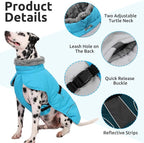 Queenmore Dog Coats for Large Breeds, Dog Snow Jacket, Adjustable Easy On Pet Winter Jackets, Waterproof Cold Weather Pet Coat, Blue, L