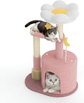 Magshion 33" Flower Cat Tree for Indoor Cats, Compact Cat Tower with Condo, Scratching Posts, Flower Perch & Dangling Toys for Kittens & Small Cats, Cute Cat Furniture Stand, Pink