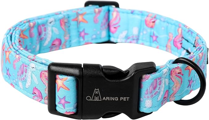 ARING PET Summer Dog Collar, Cute Blue Starfish Seahorse Doggy Collars for Puppy Small Medium Large Boy Girl Dogs Pet, for Daily Photos Outdoor Beach Walking Picnic, XS