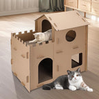 Cardboard Cat House for Indoor Cats, Multi-Level Scratcher Condo with Corrugated Scratch Pads, Hideout Bed for Large Cats, Rabbits, Small Pets, 20.6x13.3x19.8 inches