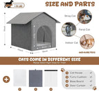 Outdoor Cat House Weatherproof, Insulated Cat Houses for Outdoor/Indoor Cats for Winter, Waterproof Feral Stray Cat Shelter with Door Curtain and Warm Cushion, Easy to Assemble, Grey