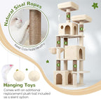Globlazer Cat Tree Tall, 71 inches Cat Tower for Indoor Adult Cats Multi-Level 3 Condos for Indoor Cats XL Cat Tree Tower with Scratching Posts, Soft Extra Large Hanging Basket, F71, Beige