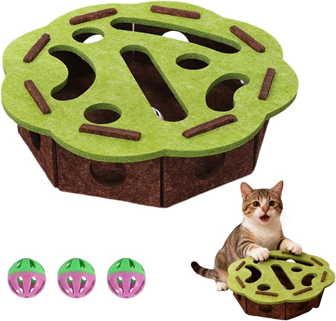 Cat Scratch Puzzle Enrichment Box, Cat Nail File Enrichment Box, Interactive Cats Toy Puzzle Toys for Indoor Cats Scratching and Hunting Mental Felt Maze Boxes, Pet Games Self Play Fun Exercise