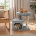 Tangkula Small Cat Tree for Indoor Cats, Cat Tower with Sisal Scratching Posts, Hanging Pompom, Cat Condo with Large Padded Plush Perch for Small Spaces, Kittens (Light Grey)