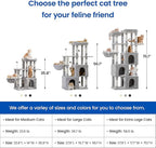 MWPO Extra Large Cat Tree - 70.1-Inch Tall Cat Tower with 3 Cat Condos, Multi-Level Cat Stand for Large Cats Featuring Scratching Posts, Padded Perches, Hammock, Dangling Toys, Light Grey