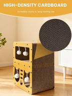 Cardboard Cat House, 2-Tier Large Cardboard Cat Scratcher House with Toys for Indoor Small Cats